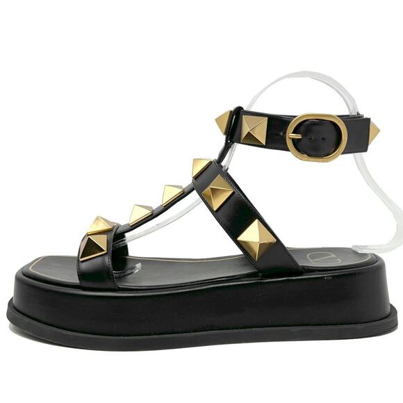 Valentino Garavani Roman Stud Black Leather Platform Sandals – Size 38 - Picture 2 of 9